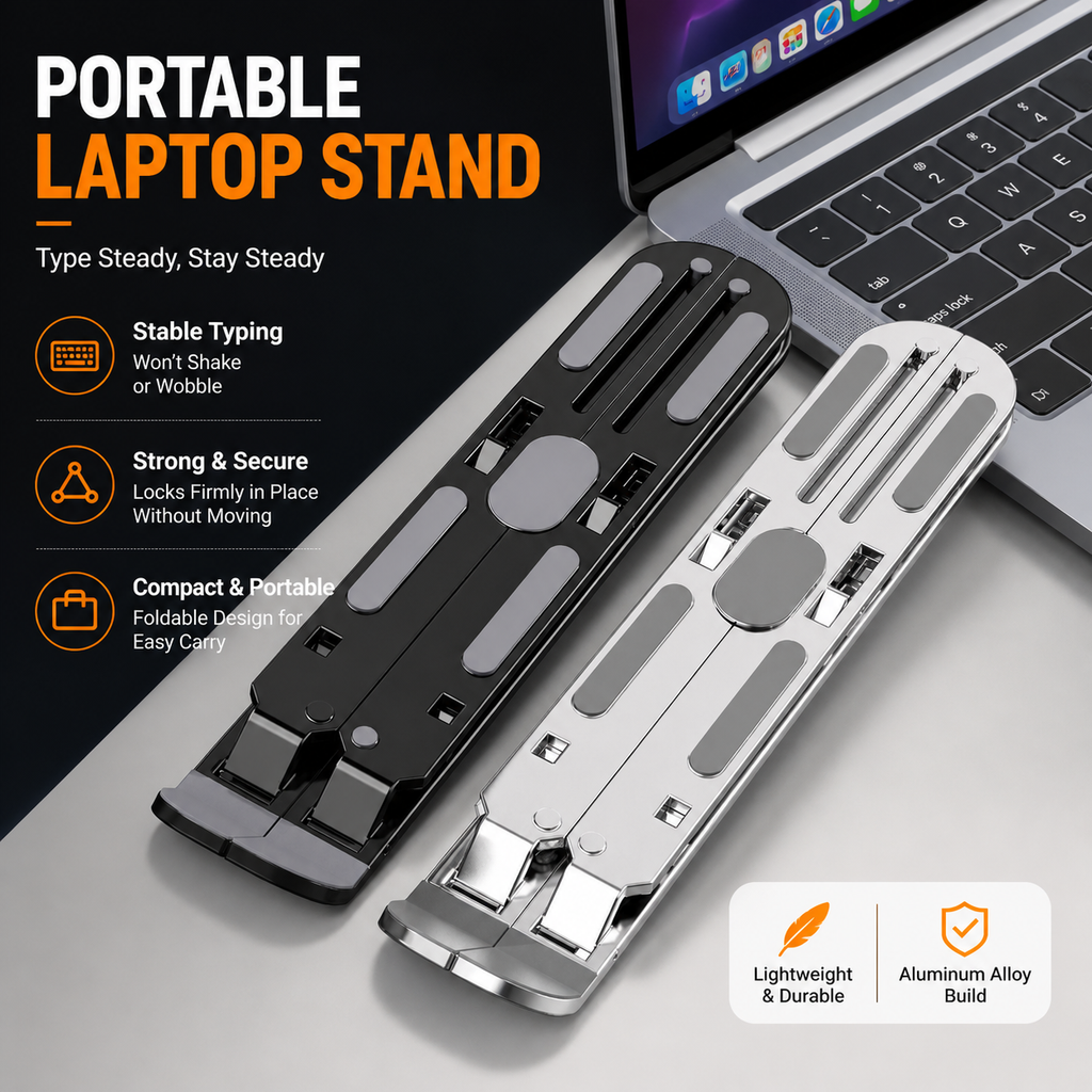 Portable & Foldable Ergonomic Laptop Stand  Ultra-Slim, Stable & Lightweight