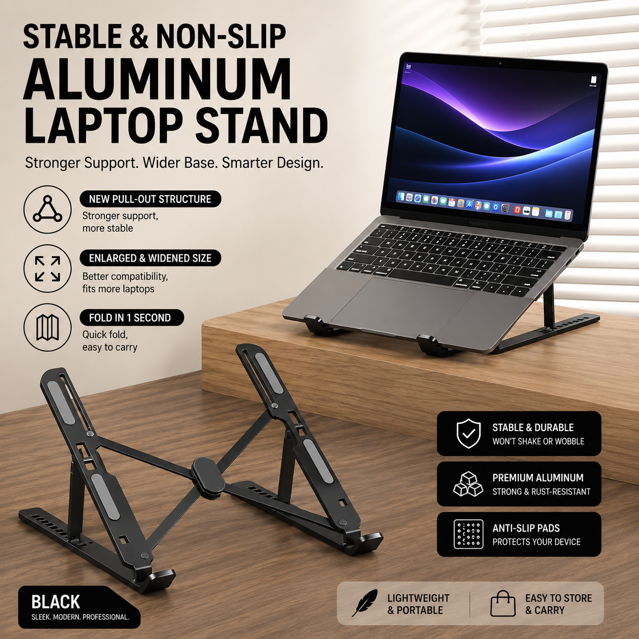 Portable & Foldable Ergonomic Laptop Stand  Ultra-Slim, Stable & Lightweight