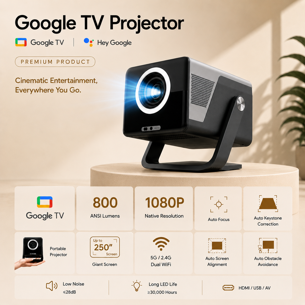 Google TV Smart Projector / Beamer – 800 ANSI, 1080P Native Full HD